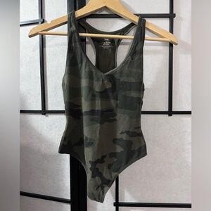 TNA Olive & Black Camo Scoop-Back Bodysuit
